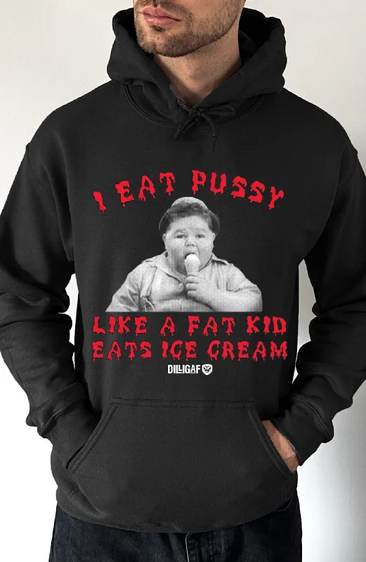 Thick pullover hoodie navy -I eat ice cream Pullover Hoodie