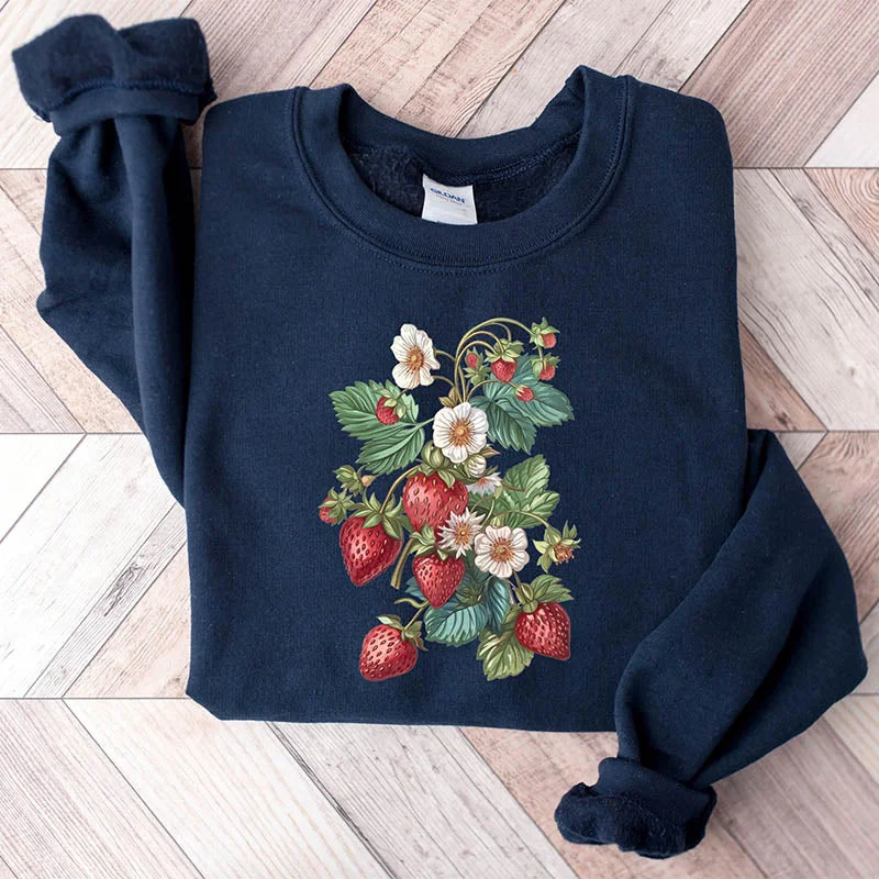 Minimalist fleece sweatshirts beige -Floral Strawberry Gardener Sweatshirt