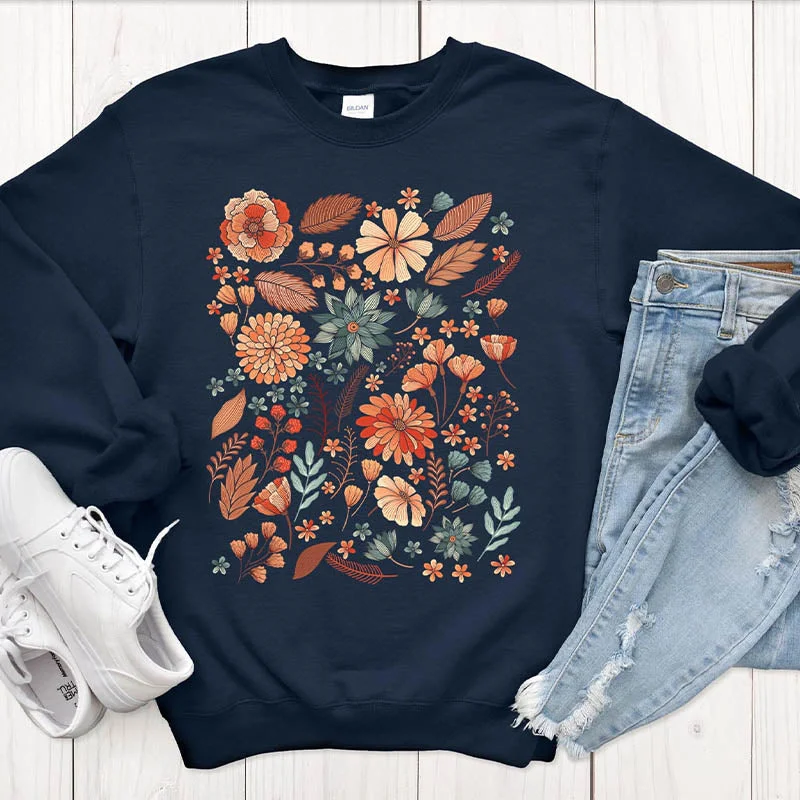 Retro pullover sweatshirts grey -Pastel Floral Vintage Botanical Sweatshirt