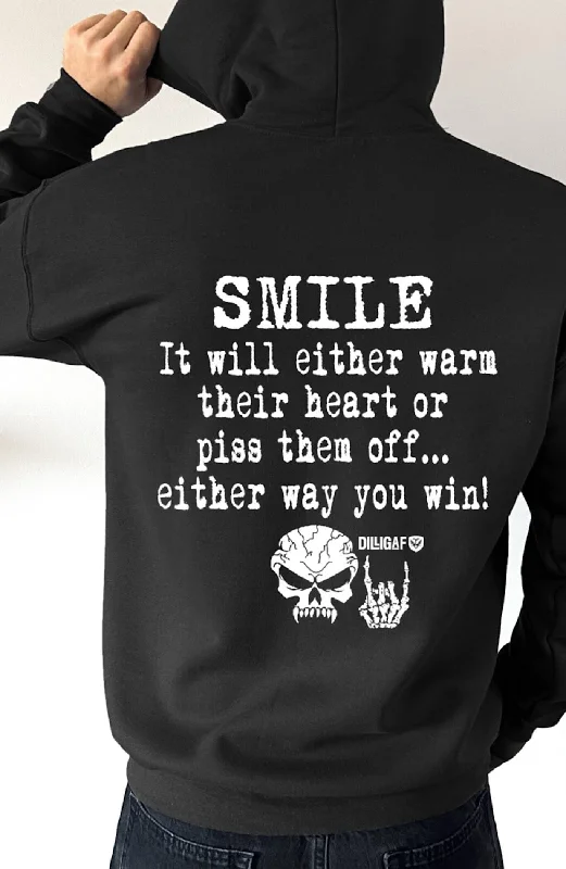 Thick graphic hoodie grey -Smile and win Pullover Hoodie