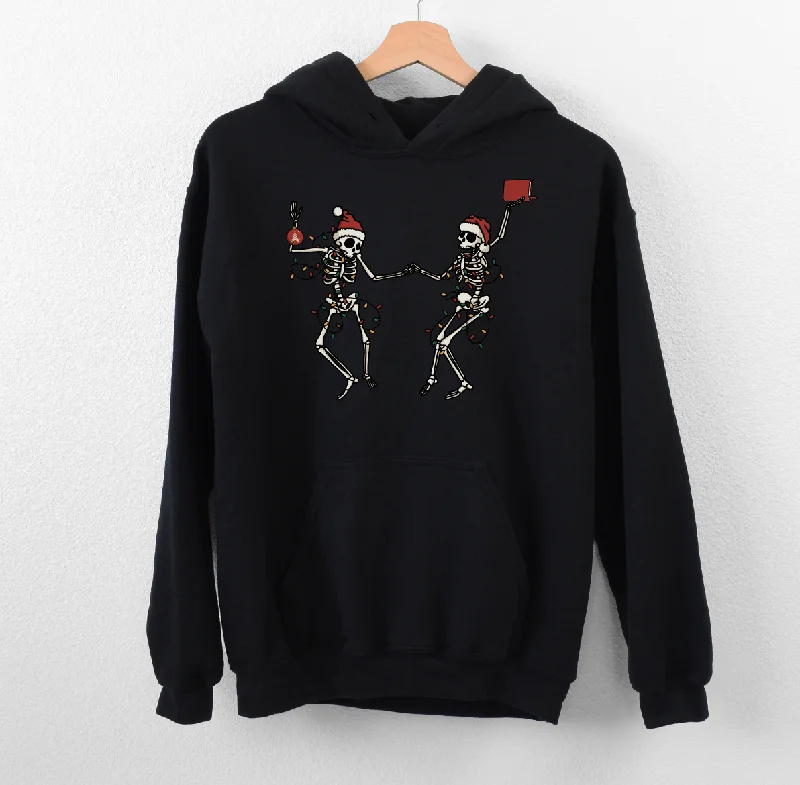 Cropped cotton hoodie red -holiday dancing skeletons hoodie