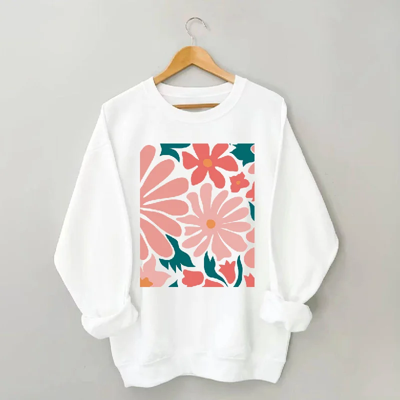 Soft cotton sweatshirts navy -Flower Market  Pink Flowers Botanical Sweatshirt