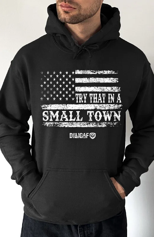 Embroidered fleece hoodie blue -Try That In A Small Town Flag Pullover Hoodie