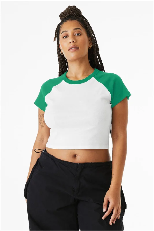 transfer print t-shirts -Bella + Canvas Womens Micro Ribbed Raglan Short Sleeve Crewneck Baby T-Shirt - White/Kelly Green