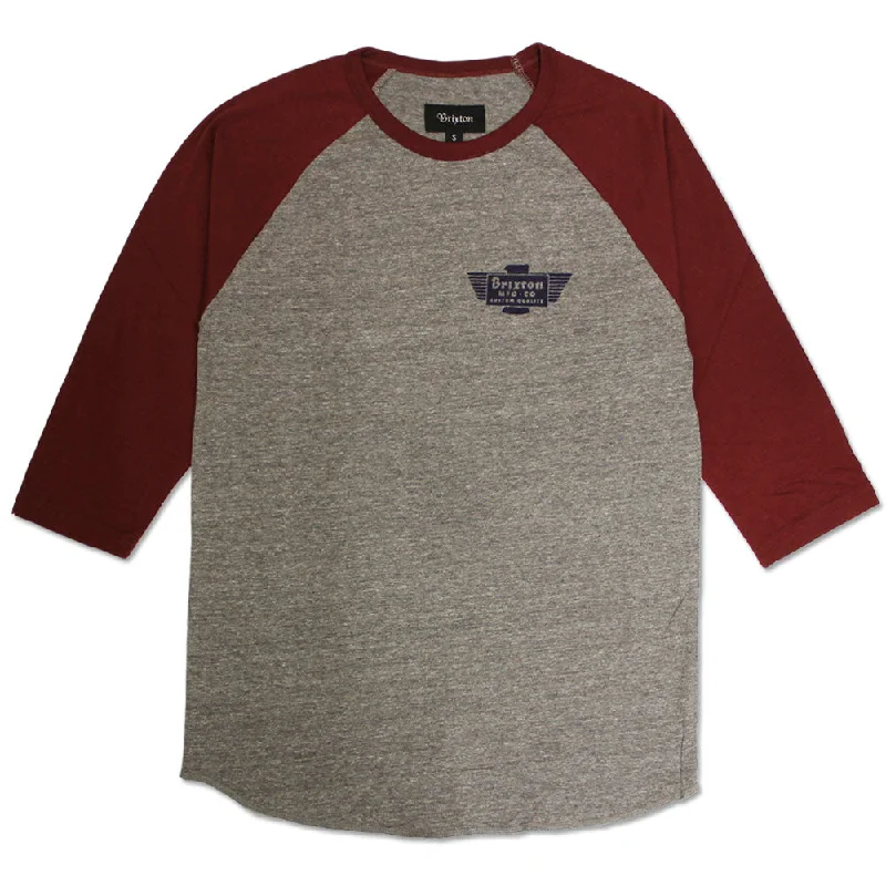 horoscope t-shirts -Brixton Cylinder 3/4 Sleeve Baseball T-Shirt Heather Grey Burgundy