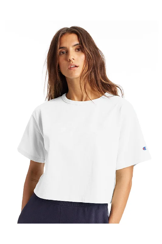 anti-static t-shirts -Champion Womens Heritage Cropped Short Sleeve Crewneck T-Shirt - White