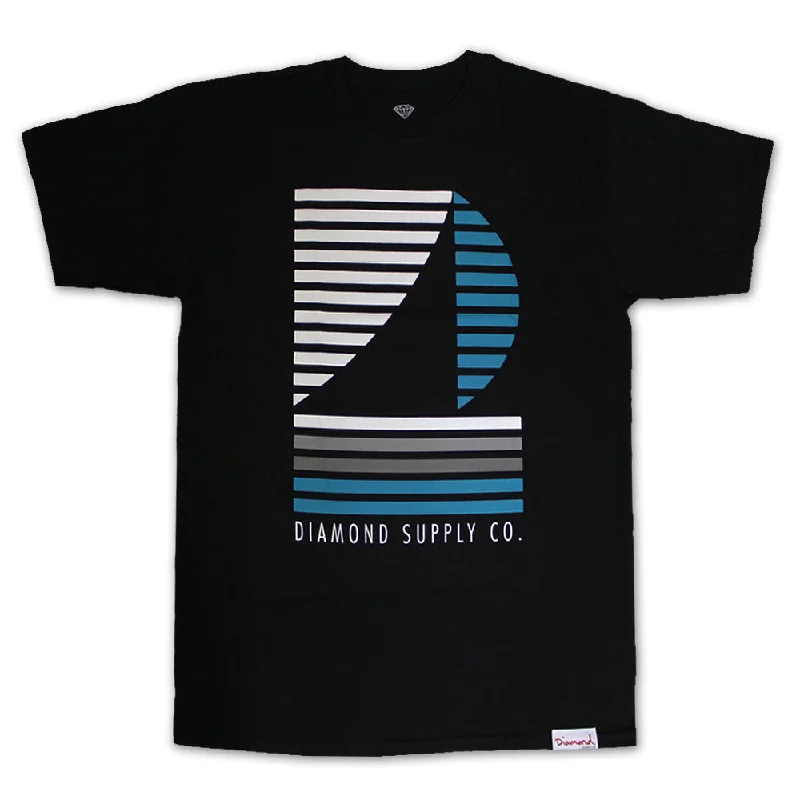 chest print t-shirts -Diamond Supply Co Stripe Boat T-shirt Black