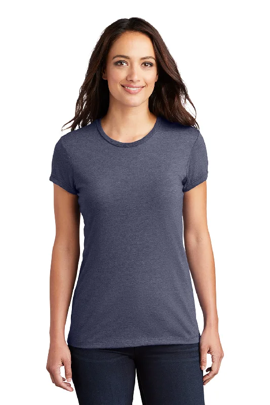 photo print t-shirts -District Womens Fitted Perfect Tri Short Sleeve Crewneck T-Shirt - Navy Blue Frost