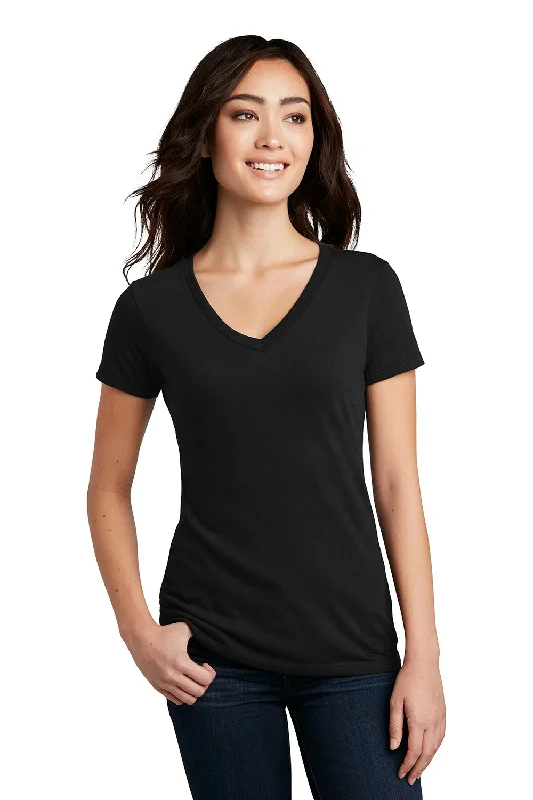 logo placement t-shirts -District Womens Perfect Blend Short Sleeve V-Neck T-Shirt - Black