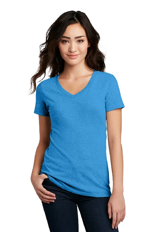 perforated t-shirts -District Womens Perfect Blend Short Sleeve V-Neck T-Shirt - Heather Bright Turquoise Blue