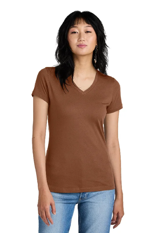 hemp t-shirts sustainable -District Womens Perfect Weight Short Sleeve V-Neck T-Shirt - Baked Clay Brown