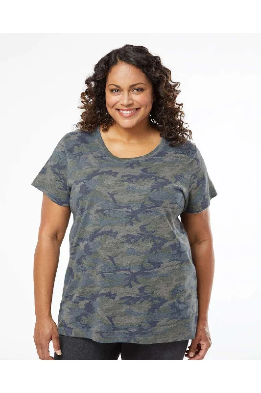 flared sleeve t-shirts -LAT Womens Curvy Collection Fine Jersey Short Sleeve Crewneck T-Shirt - Vintage Camo