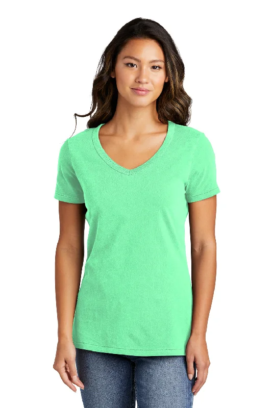 three-quarter t-shirts -Port & Company Womens Beach Wash Garment Dyed Short Sleeve V-Neck T-Shirt - Jadeite Green