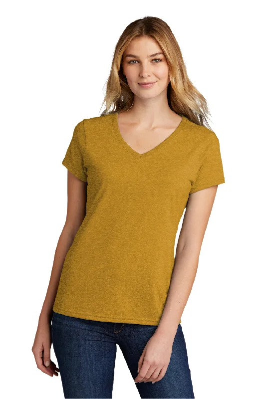 toddler t-shirts cute -Port & Company Womens Short Sleeve V-Neck T-Shirt - Heather Ochre Yellow