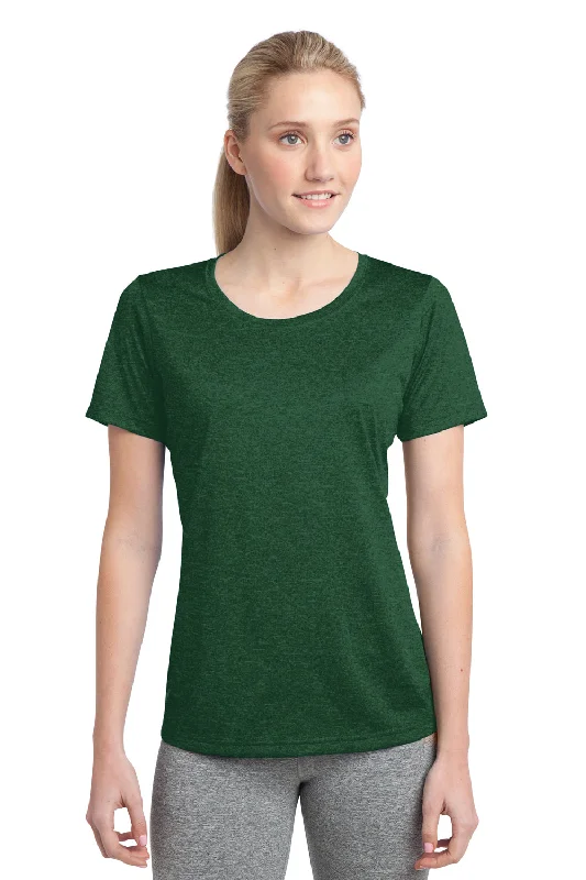 asymmetrical t-shirts -Sport-Tek Womens Contender Heather Moisture Wicking Short Sleeve Crewneck T-Shirt - Heather Forest Green - Closeout