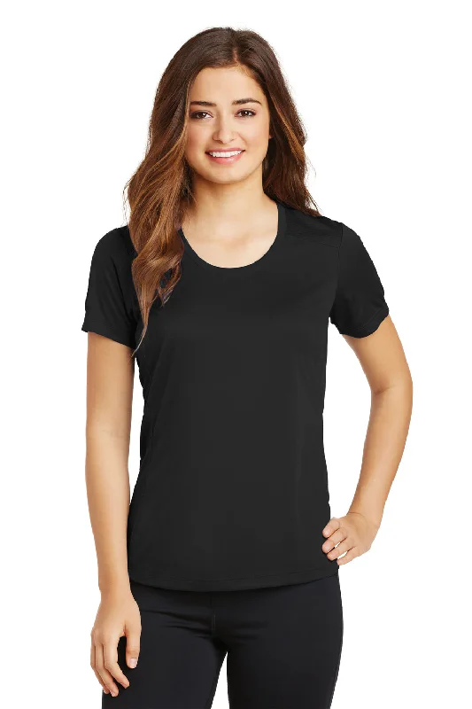 crossfit t-shirts tough -Sport-Tek Womens Elevate Moisture Wicking Short Sleeve Scoop Neck T-Shirt - Black - Closeout