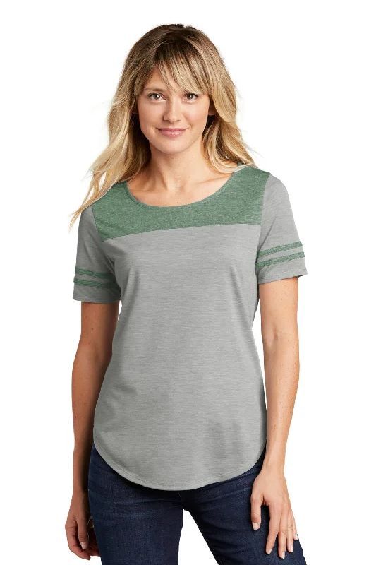 eco-friendly t-shirts -Sport-Tek Womens Fan Moisture Wicking Short Sleeve Crewneck T-Shirt - Heather Light Grey/Heather Forest Green