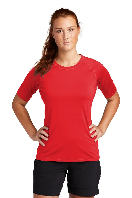 black graphic t-shirts -Sport-Tek Womens Rashguard Moisture Wicking Short Sleeve Crewneck T-Shirt - True Red