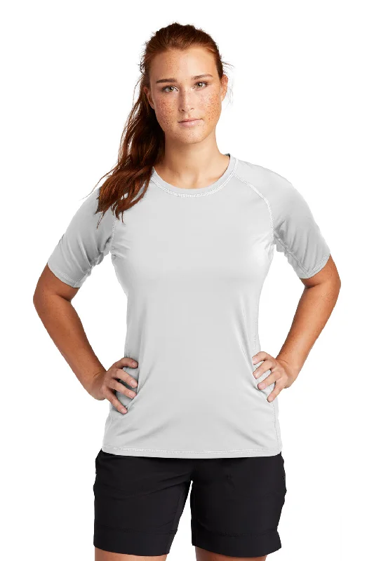 art fair t-shirts -Sport-Tek Womens Rashguard Moisture Wicking Short Sleeve Crewneck T-Shirt - White