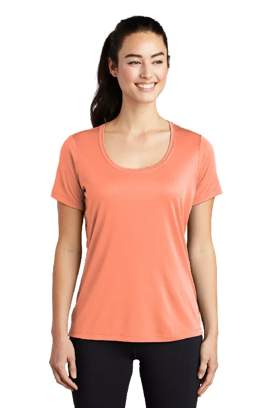 music festival t-shirts -Sport-Tek Womens Moisture Wicking Short Sleeve Scoop Neck T-Shirt - Soft Coral Orange