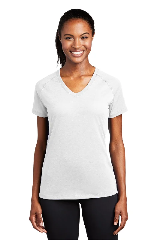 custom embroidered t-shirts -Sport-Tek Womens Ultimate Performance Moisture Wicking Short Sleeve V-Neck T-Shirt - White