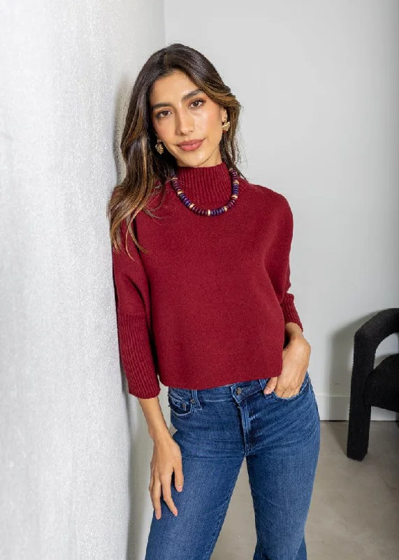 Thin cotton pullover sweater grey -Aja Sweater- Dark Cherry