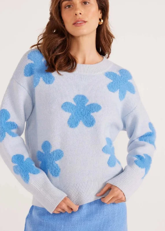 Turtleneck knit pullover sweater black -MINKPINK Daisy Fluffy Sweater- Light Blue