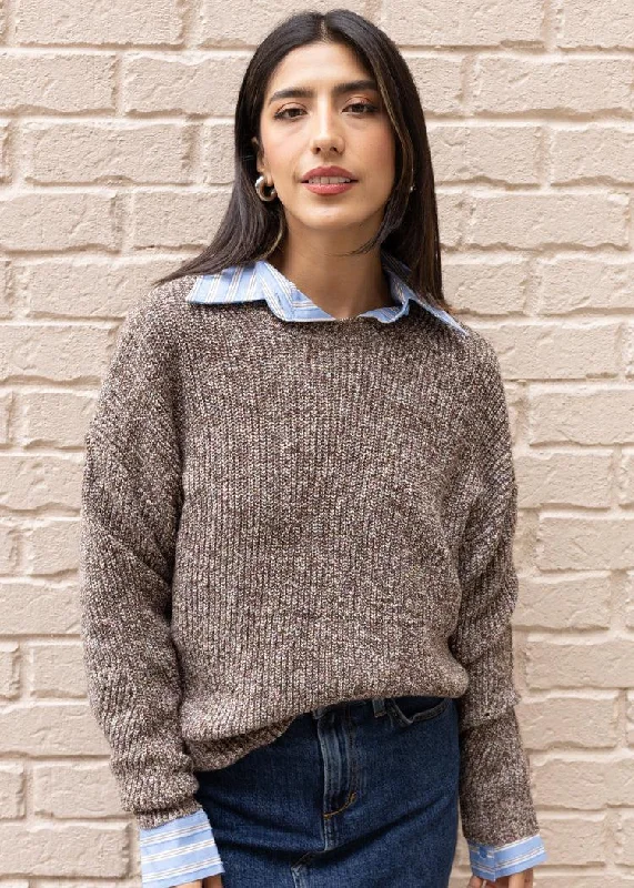 Cable knit pullover sweater beige -Richie Crew Neck Sweater - Java ***FINAL SALE***