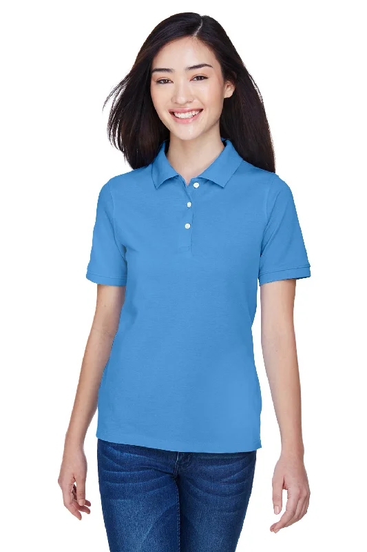 Harriton Womens Easy Blend Wrinkle Resistant Short Sleeve Polo Shirt - Nautical Blue