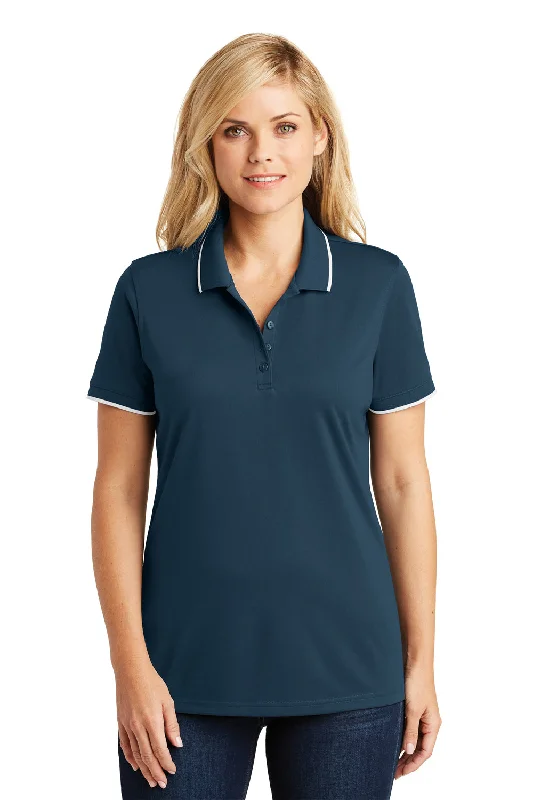 chambray shirts light -Port Authority Womens Dry Zone Moisture Wicking Short Sleeve Polo Shirt - River Navy Blue/White