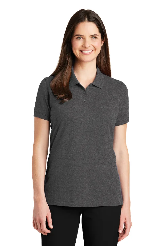 crochet shirts detail -Port Authority Womens Wrinkle Resistant Short Sleeve Polo Shirt - Heather Charcoal Grey - Closeout