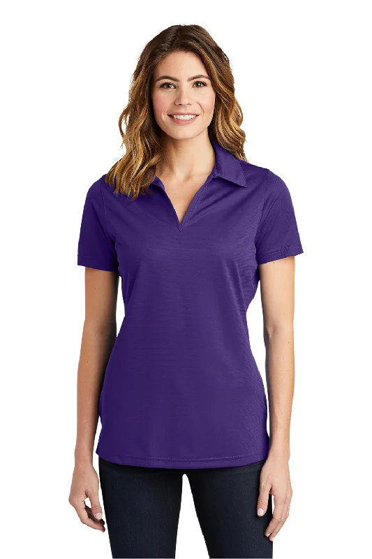 printed blouses trendy -Sport-Tek Womens Active Mesh Moisture Wicking Short Sleeve Polo Shirt - Purple