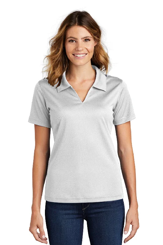 deep V-neck shirts -Sport-Tek Womens Dri-Mesh Moisture Wicking Short Sleeve Polo Shirt - White