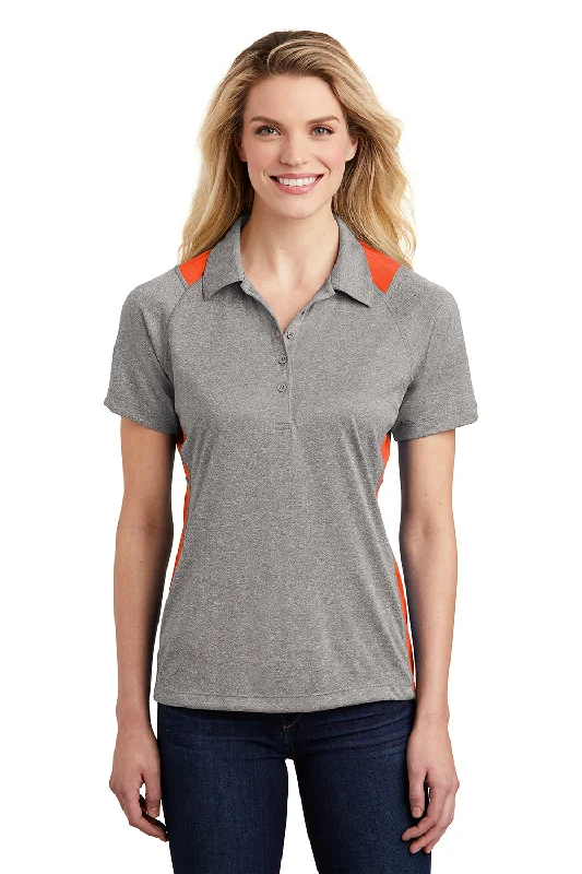 longline shirts layering -Sport-Tek Womens Heather Contender Moisture Wicking Short Sleeve Polo Shirt - Heather Vintage Grey/Deep Orange