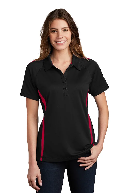 high-low blouses -Sport-Tek Womens Micro-Mesh Moisture Wicking Short Sleeve Polo Shirt - Black/Red