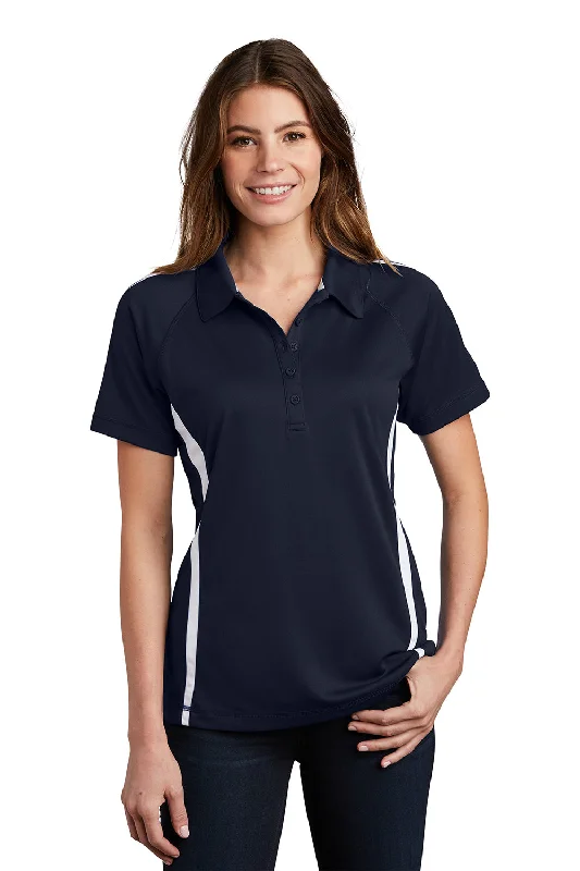 cold shoulder shirts -Sport-Tek Womens Micro-Mesh Moisture Wicking Short Sleeve Polo Shirt - True Navy Blue/White