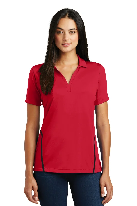 mock neck blouses -Sport-Tek Womens Tough Moisture Wicking Short Sleeve Polo Shirt - Deep Red/Black - Closeout