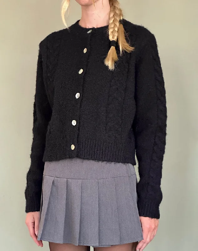 Button-up cotton cardigan pink -Abelia Cable Knit Cardigan in Black