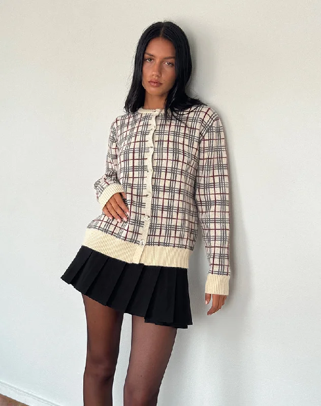 Long knit cardigan pink -Arlene Cardigan Checked Knit Cream