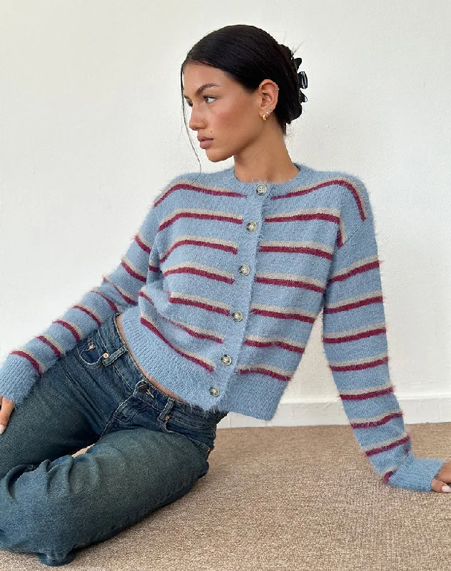 Striped cardigan navy -Audrina Cardigan in Blue and Red Stripe