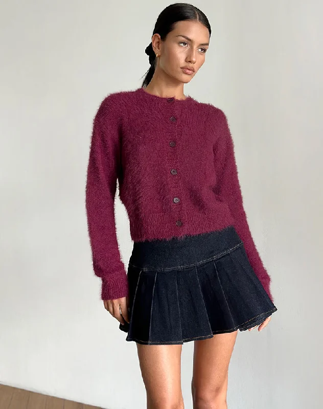 Lightweight knit cardigan white -Audrina Cardigan in Fluffy Burgundy