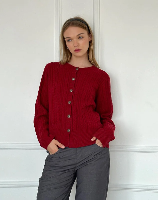 V-neck knit cardigan navy -Bavana Cardigan in Deep Red