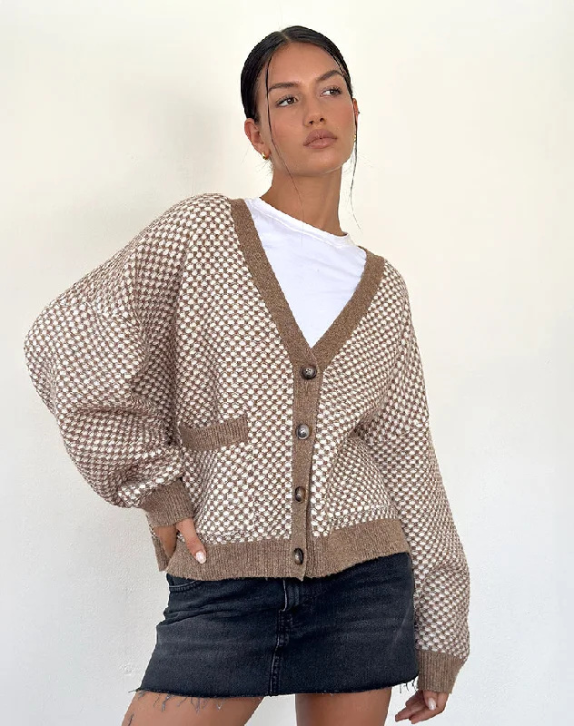 Plaid cardigan trendy -Danov Cardigan in Brown Gingham