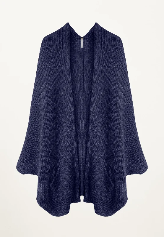 Floral wool cardigan navy -Erte Cape Cardigan in Indigo