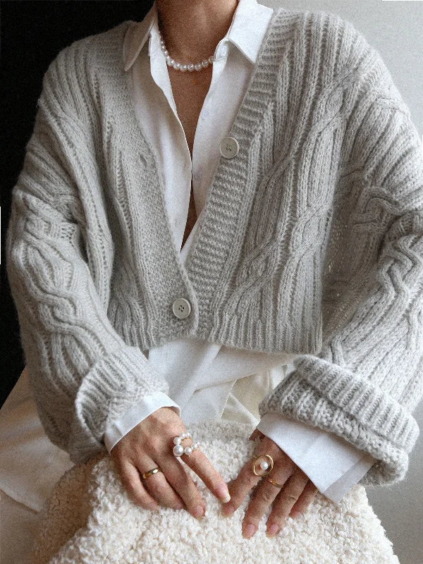 Hooded cardigan cozy -Cable Knit Graceful Crop Cardigan