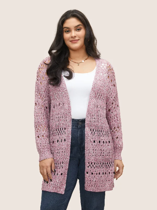 Soft cotton cardigan blue -Heather Hollow Out Drop Shoulder Cardigan