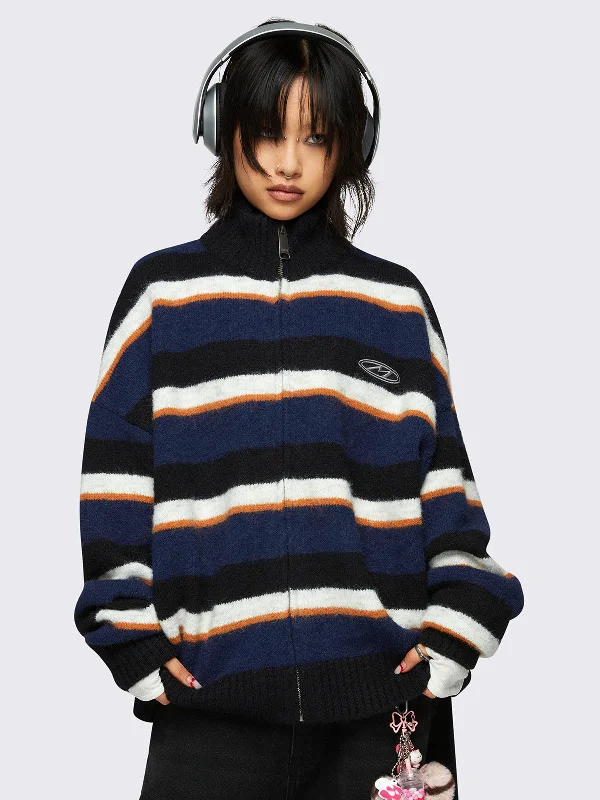 V-neck wool cardigan blue -Jane Striped Cardigan