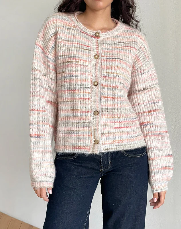 Striped cotton cardigan red -Luciana Cardi in Brushed Knit Multicolour