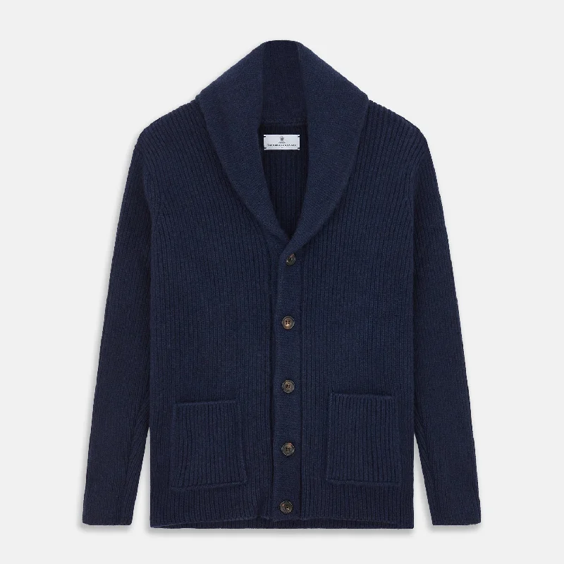 Soft wool cardigan grey -Navy Shawl Collar Cashmere Cardigan