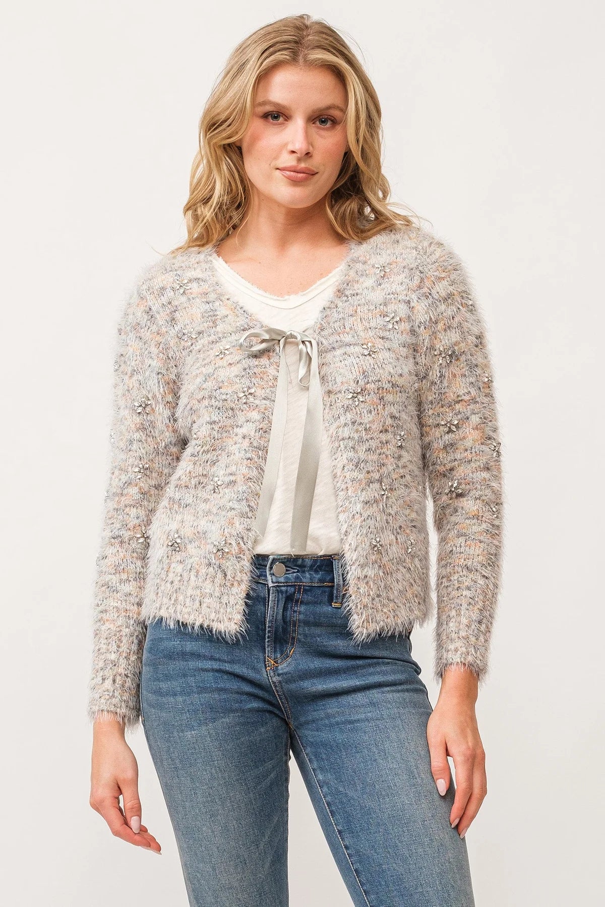 Soft cashmere cardigan white -Serafina Cardigan Snowy Meadow